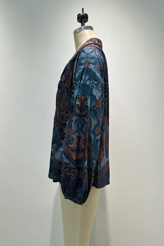 Paisley Print Bell Sleeve Collared Blouse