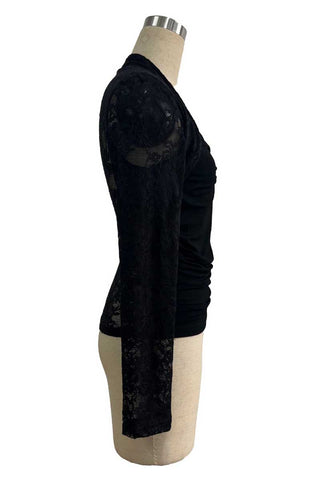 Lace Sleeve Ruched Sweetheart Top