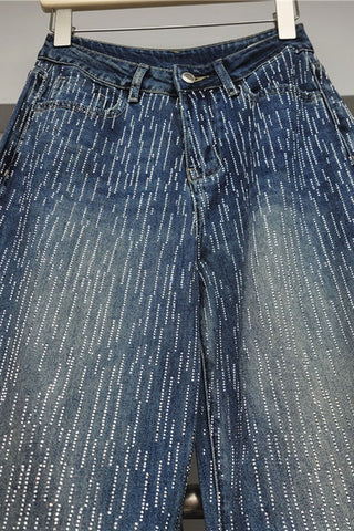 Stripe Embellished Wide Leg Jeans