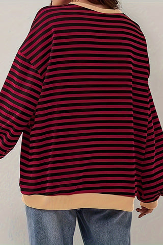 Striped Crew Neck Contrast Trim Top