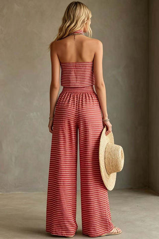 Striped Tube-Top High-Waist Pants Set