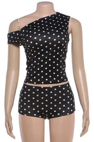 One-Shoulder Polka Dot Short Set