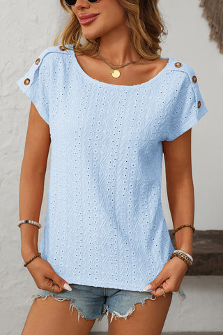 Button-Accent Eyelet T-Shirt