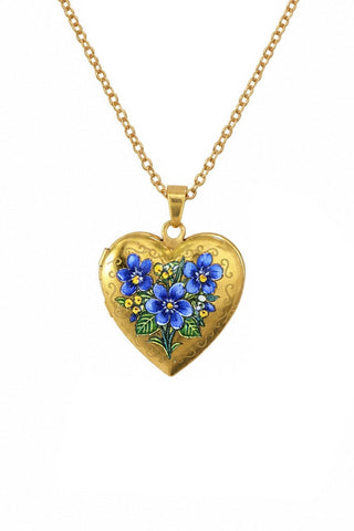 Floral Enamel Heart Locket Necklace