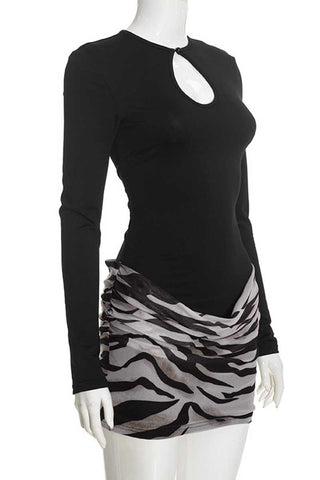 Keyhole Long Sleeve Zebra Mini Dress