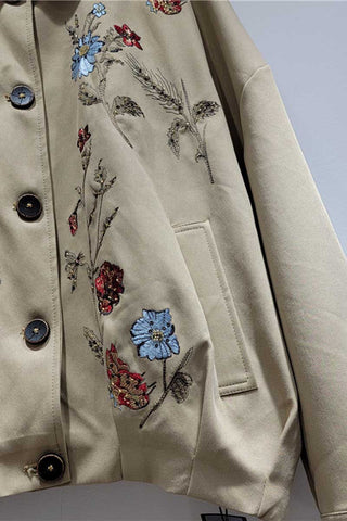 Floral Detail Contrast Collar Jacket