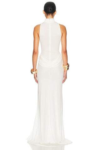 Mock Neck Sleeveless Ruched Maxi Casual Dress