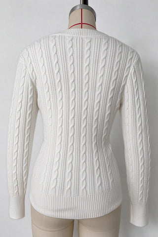 Cable Knit V-Neck Long Sleeve Sweater
