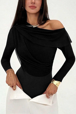 One-Shoulder Ruched Long Sleeve Bodysuit