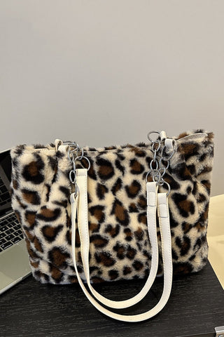 Faux Fur Leopard Print Tote Bag