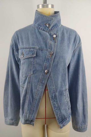 Stand Collar Asymmetric Button-Front Jacket