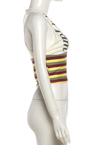 Graphic Halter Striped Crop Top