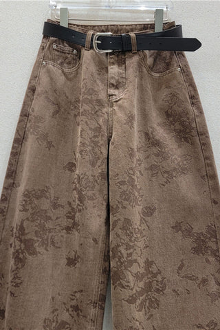 Floral Print High-Waist Barrel Jeans