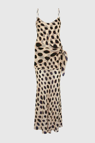 Polka Dot Spaghetti Strap Tie Waist Maxi Dress