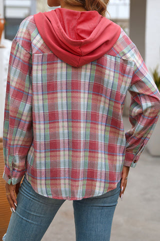 Plaid Hooded Button-Front Shirt