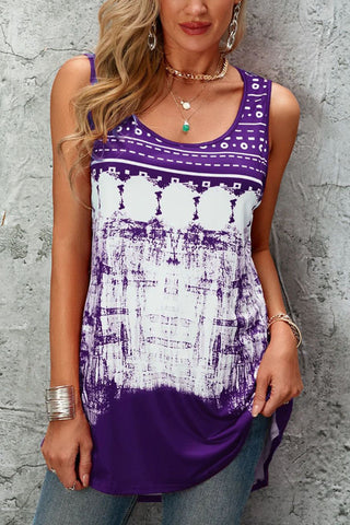 Abstract Print Scoop Neck Tunic Top