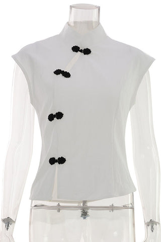 Mandarin Collar Frog Closure Top