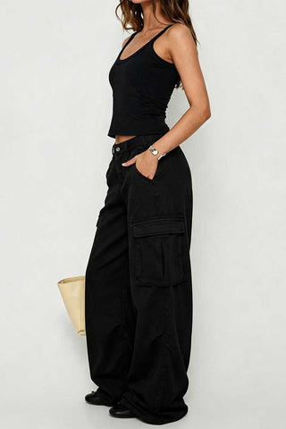 High-Waist Wide-Leg Cargo Casual Pants