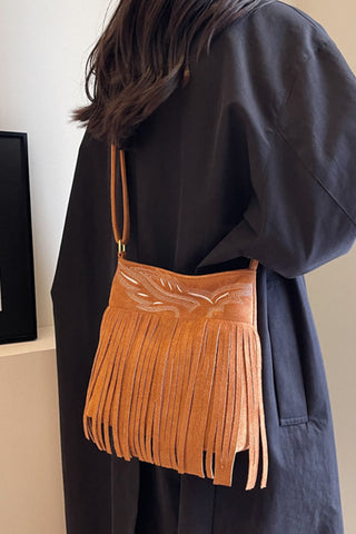 Fringe Patterned Suede Tote