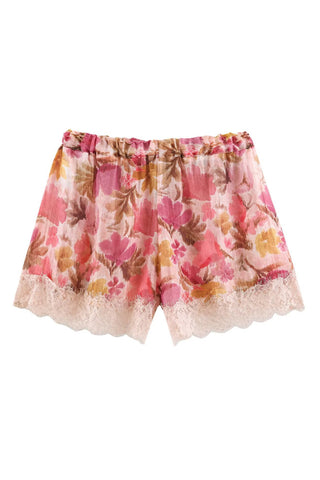 Floral Lace Hem Drawstring Shorts