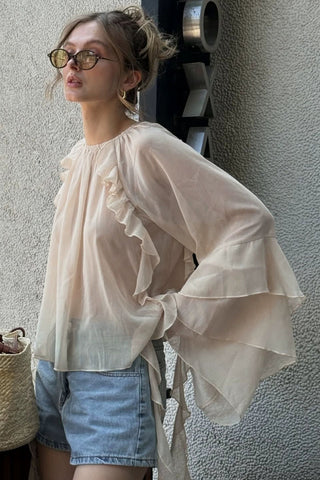 Ruffle Detail Cape Sleeve Top