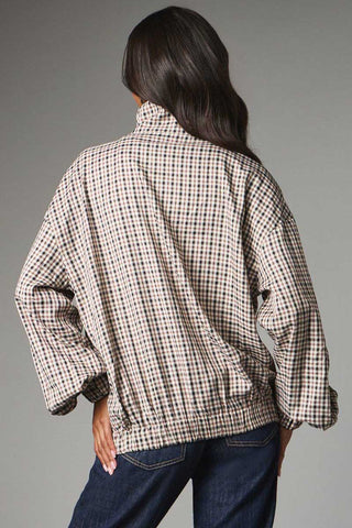 Plaid Mock Neck Zip-Up Jacket
