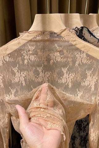 Sheer Floral Lace Long Sleeve Top