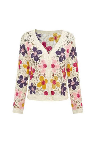Floral Crochet V-Neck Cardigan