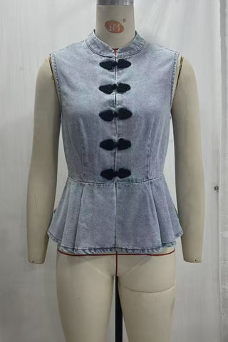 Frog Closure Peplum Vest Top