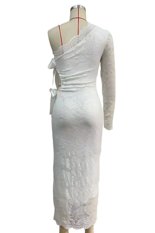 One-Shoulder Lace Midi Dress
