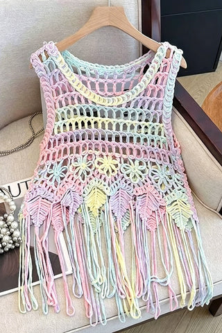 Crochet Fringe Floral Tank Top