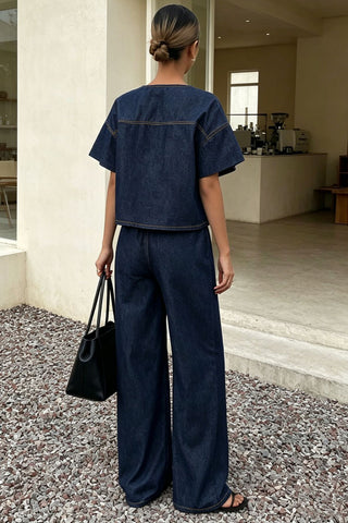 Tie-Front Denim Wide-Leg Pants Set