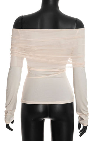 Sheer Ruched Off-Shoulder Long Sleeve Blouse