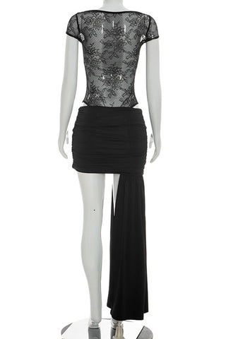Asymmetrical Skirt Set with Lace Detail