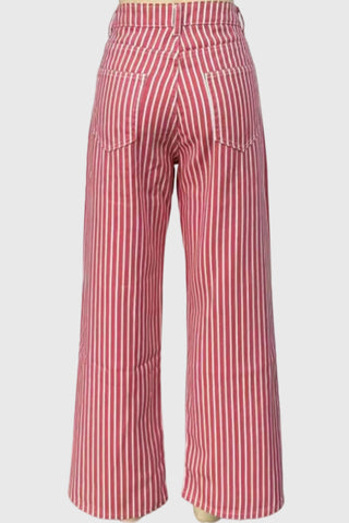Striped High-Waist Straight Jeans
