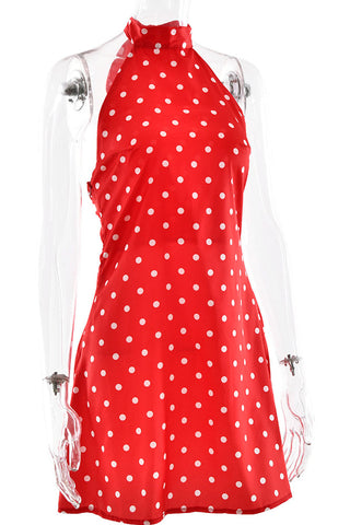 Polka Dot Mock Neck Sleeveless Mini Dress
