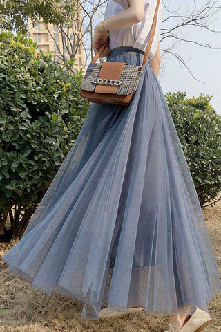 Sheer Tulle High-Waist A-Line Midi Skirt