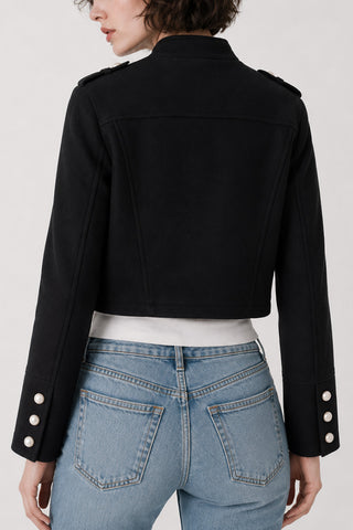 Military Button Mock Neck Cropped Jacket