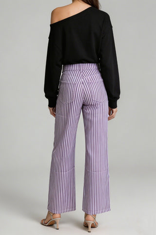 Striped High-Waist Straight Jeans
