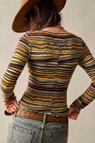 Striped Knit Crew Neck Crop Top