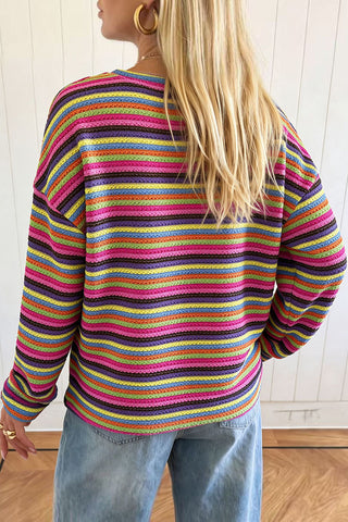 Striped Crew Neck Long Sleeve Knit Top