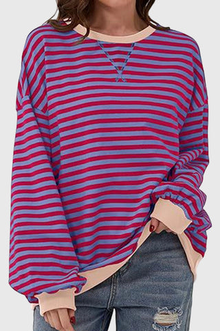 Striped Crew Neck Contrast Trim Top