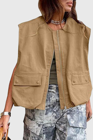Zip-Front Sleeveless Utility Vest