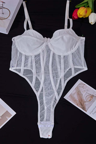 Mesh Panel Bodysuit with Strappy Design