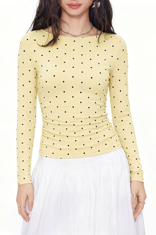 Polka Dot Long Sleeve Tie Back Blouse