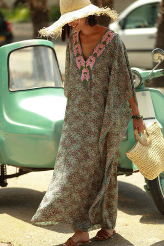 V-Neck Floral Maxi Casual Dress