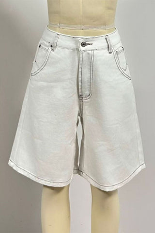 Contrast Stitch Denim Shorts