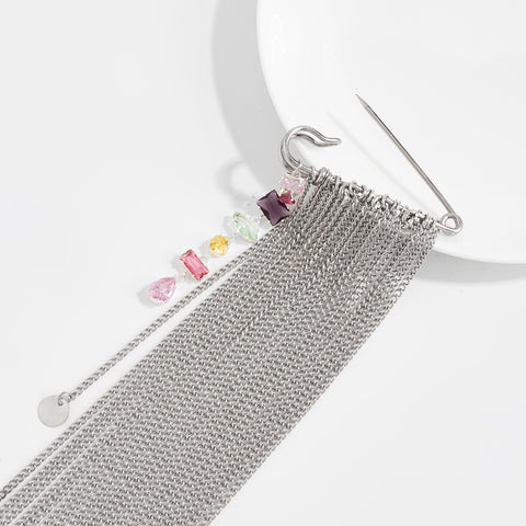 Chain Beaded Safety Pin Brooch