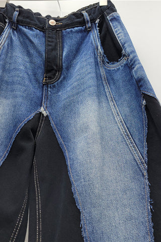 Patchwork Wide-Leg Baggy Jeans