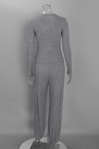 Ribbed Henley Crop Top and Balloon Pants Set